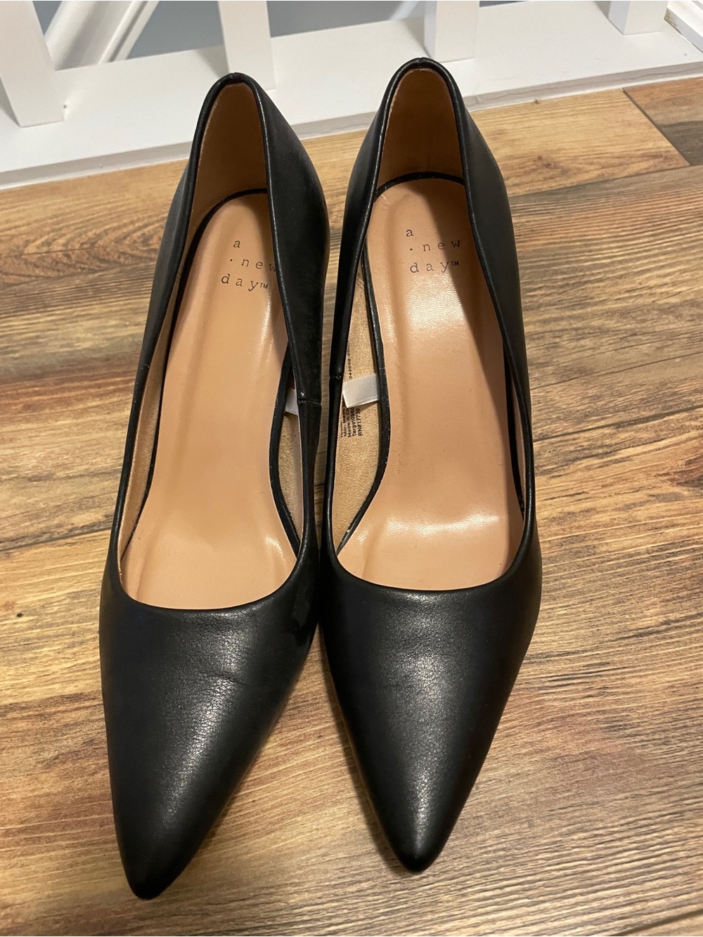 a new day Black Pointed Toe Leather Pumps